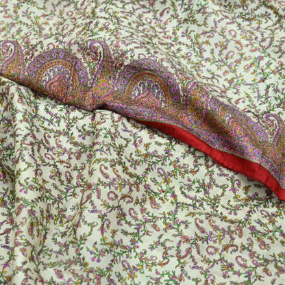 Indian Vintage Ivory & Red Saree Pure Silk Printed Sari 6yd Sewing Craft Fabric DressMaking  Soft Wrap Crafting Quilting Used Paisley