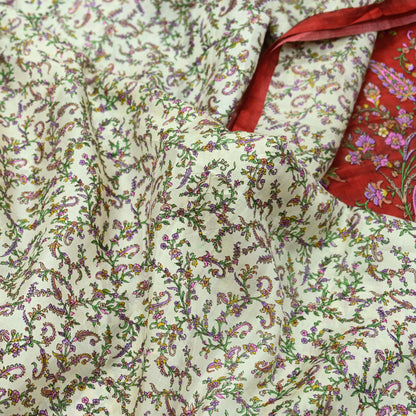 Indian Vintage Ivory & Red Saree Pure Silk Printed Sari 6yd Sewing Craft Fabric DressMaking  Soft Wrap Crafting Quilting Used Paisley