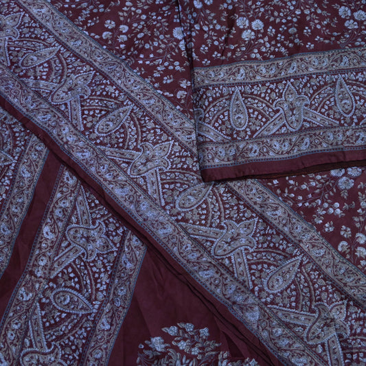 Indian Vintage Sari Maroon 100% Pure Silk Printed Sarees 5yd Craft Fabric Sewing Soft Dress Making Floral Quilting Crafting Upcycle Used