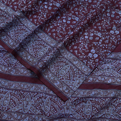 Indian Vintage Sari Maroon 100% Pure Silk Printed Sarees 5yd Craft Fabric Sewing Soft Dress Making Floral Quilting Crafting Upcycle Used