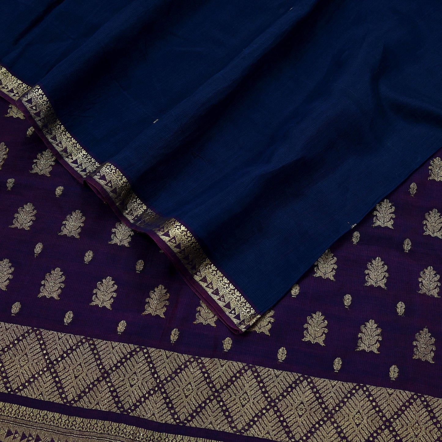 Indian Vintage Sari Blue & Maroon Hand Woven Sarees 100% Pure Silk Craft Fabric Zari 5Yd Floral Dress making Ethnic Crafting
