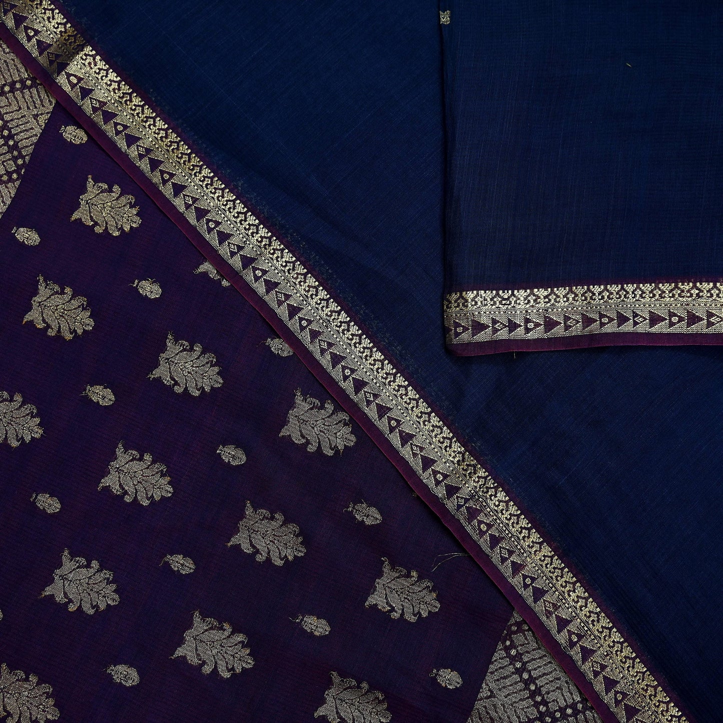 Indian Vintage Sari Blue & Maroon Hand Woven Sarees 100% Pure Silk Craft Fabric Zari 5Yd Floral Dress making Ethnic Crafting
