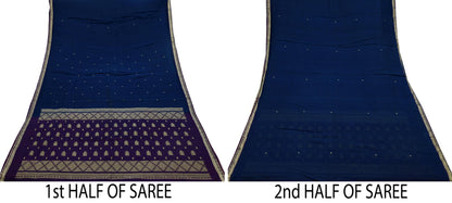 Indian Vintage Sari Blue & Maroon Hand Woven Sarees 100% Pure Silk Craft Fabric Zari 5Yd Floral Dress making Ethnic Crafting