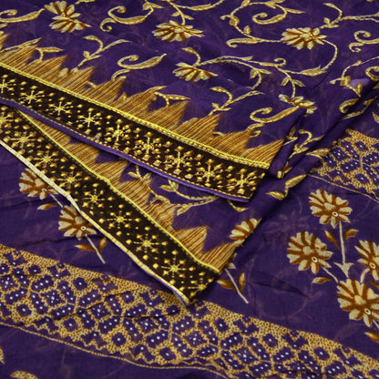 Indian Vintage Purple Saree Printed Pure Cotton Sari Craft Fabric 5Yd Soft Sewing Sarong Wrap Boho Floral Dress making Crafting Used