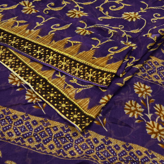 Indian Vintage Purple Saree Printed Pure Cotton Sari Craft Fabric 5Yd Soft Sewing Sarong Wrap Boho Floral Dress making Crafting Used