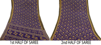 Indian Vintage Purple Saree Printed Pure Cotton Sari Craft Fabric 5Yd Soft Sewing Sarong Wrap Boho Floral Dress making Crafting Used