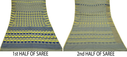 Indian Vintage Sari Green Hand Woven Saree Organza Craft Fabric 6Yd Ethnic Sewing Crafting Quilting Upcycle Dress making