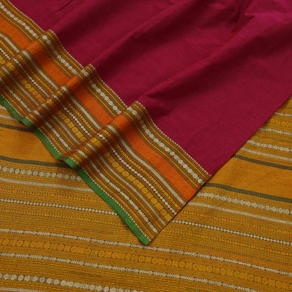 Indian Vintage Sari Red & Green Pure Cotton Hand Woven Baluchari Saree 5yd Craft Fabric Ethnic Dress making Crafting Quilting