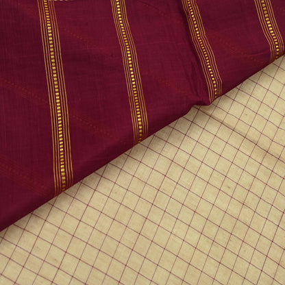 Indian Vintage Sari Maroon & Beige Pure Cotton Hand Woven 6Yd Sarees Soft Floral Ethnic Craft Fabric Sewing Dress making Crafting Quilting