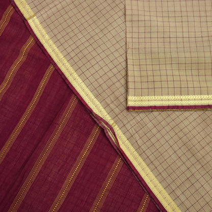 Indian Vintage Sari Maroon & Beige Pure Cotton Hand Woven 6Yd Sarees Soft Floral Ethnic Craft Fabric Sewing Dress making Crafting Quilting