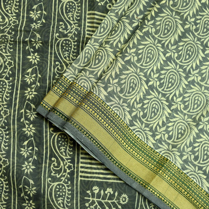 Indian Vintage Sari Hand Block Printed 100% Pure Cotton Sarees Craft Fabric 5Yd Paisley Design Upcycle Quilting Crafting