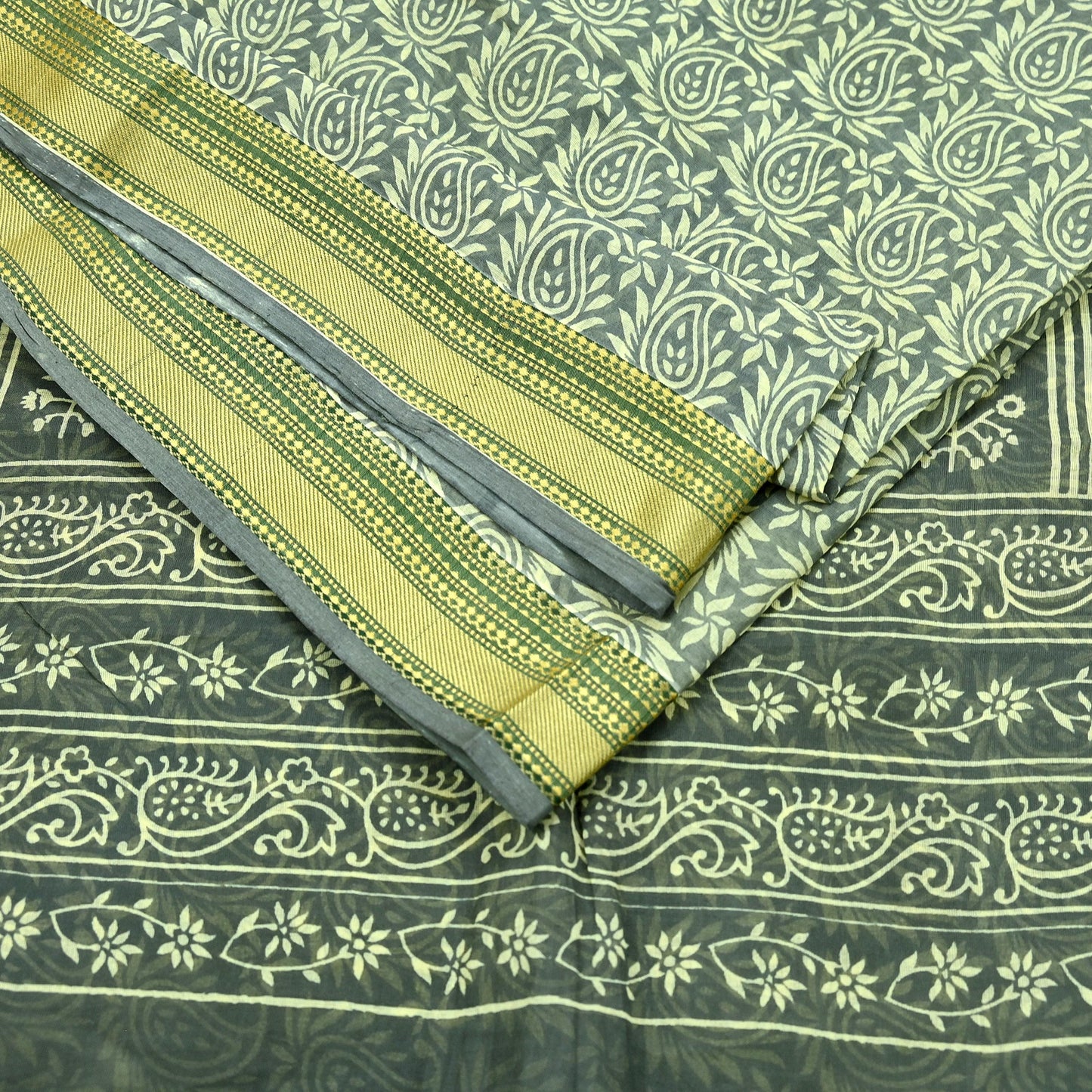 Indian Vintage Sari Hand Block Printed 100% Pure Cotton Sarees Craft Fabric 5Yd Paisley Design Upcycle Quilting Crafting