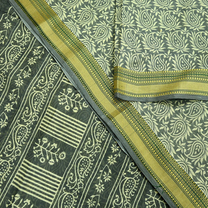 Indian Vintage Sari Hand Block Printed 100% Pure Cotton Sarees Craft Fabric 5Yd Paisley Design Upcycle Quilting Crafting