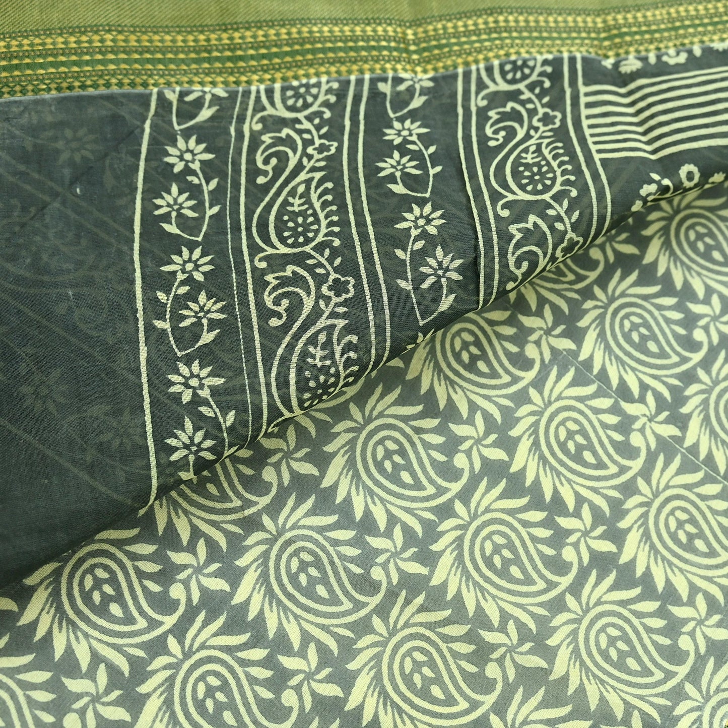 Indian Vintage Sari Hand Block Printed 100% Pure Cotton Sarees Craft Fabric 5Yd Paisley Design Upcycle Quilting Crafting