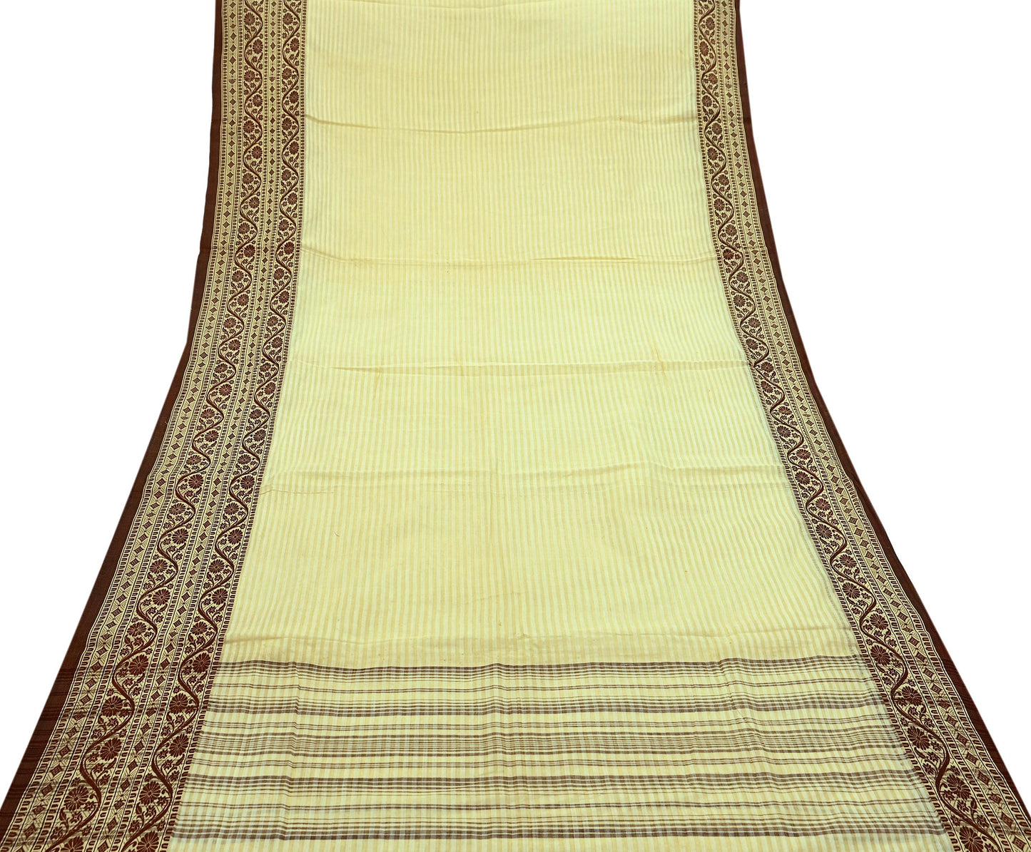 Indian Vintage Sari Brown & Beige Pure Cotton Hand Woven 5Yd Sarees Soft Floral Ethnic Craft Fabric Sewing Dress making Crafting Quilting