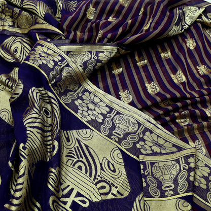 Indian Vintage Sari Pure Cotton Hand Woven Saree Craft Fabric 5yd Sewing Ethnic Soft Dress making Crafting Quilting Dress Designing Zari