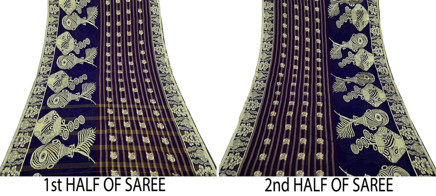 Indian Vintage Sari Pure Cotton Hand Woven Saree Craft Fabric 5yd Sewing Ethnic Soft Dress making Crafting Quilting Dress Designing Zari