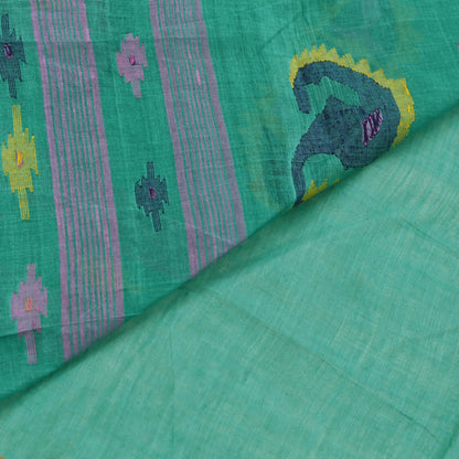 Indian Vintage Sari Green Pure Cotton Bengali Handloom Tant Sarees Craft Fabric 5Yd Sewing Soft Crafting Dress making Upcycle Quilting