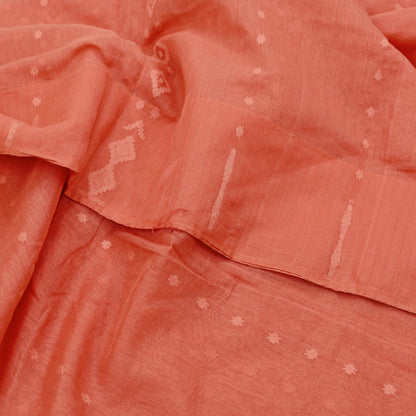 Indian Vintage Sarees Peach Pure Cotton Hand Woven Jamdani Sari 5yd Ethnic Floral Craft Fabric Dress making Upcycle Crafting Quilting