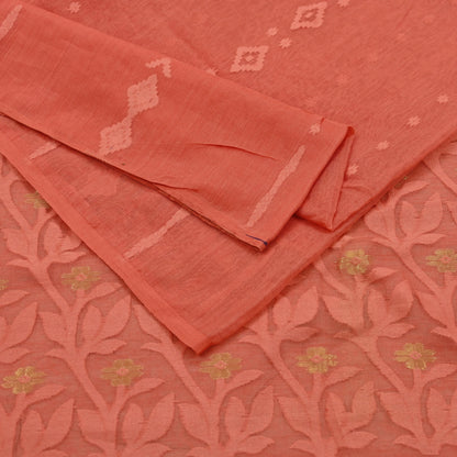 Indian Vintage Sarees Peach Pure Cotton Hand Woven Jamdani Sari 5yd Ethnic Floral Craft Fabric Dress making Upcycle Crafting Quilting