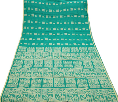 Indian Vintage Sari Green Pure Cotton Hand Woven Sarees Craft Fabric 5yd Ethnic Floral Crafting Upcycle Quilting Dress Making Quilting