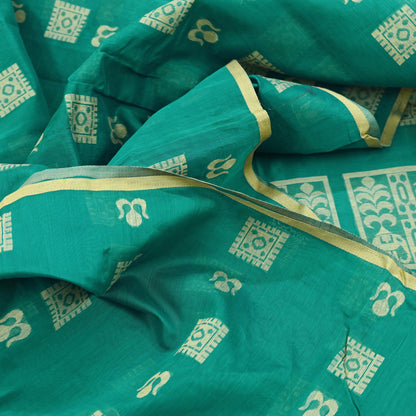 Indian Vintage Sari Green Pure Cotton Hand Woven Sarees Craft Fabric 5yd Ethnic Floral Crafting Upcycle Quilting Dress Making Quilting