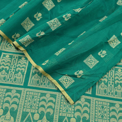 Indian Vintage Sari Green Pure Cotton Hand Woven Sarees Craft Fabric 5yd Ethnic Floral Crafting Upcycle Quilting Dress Making Quilting