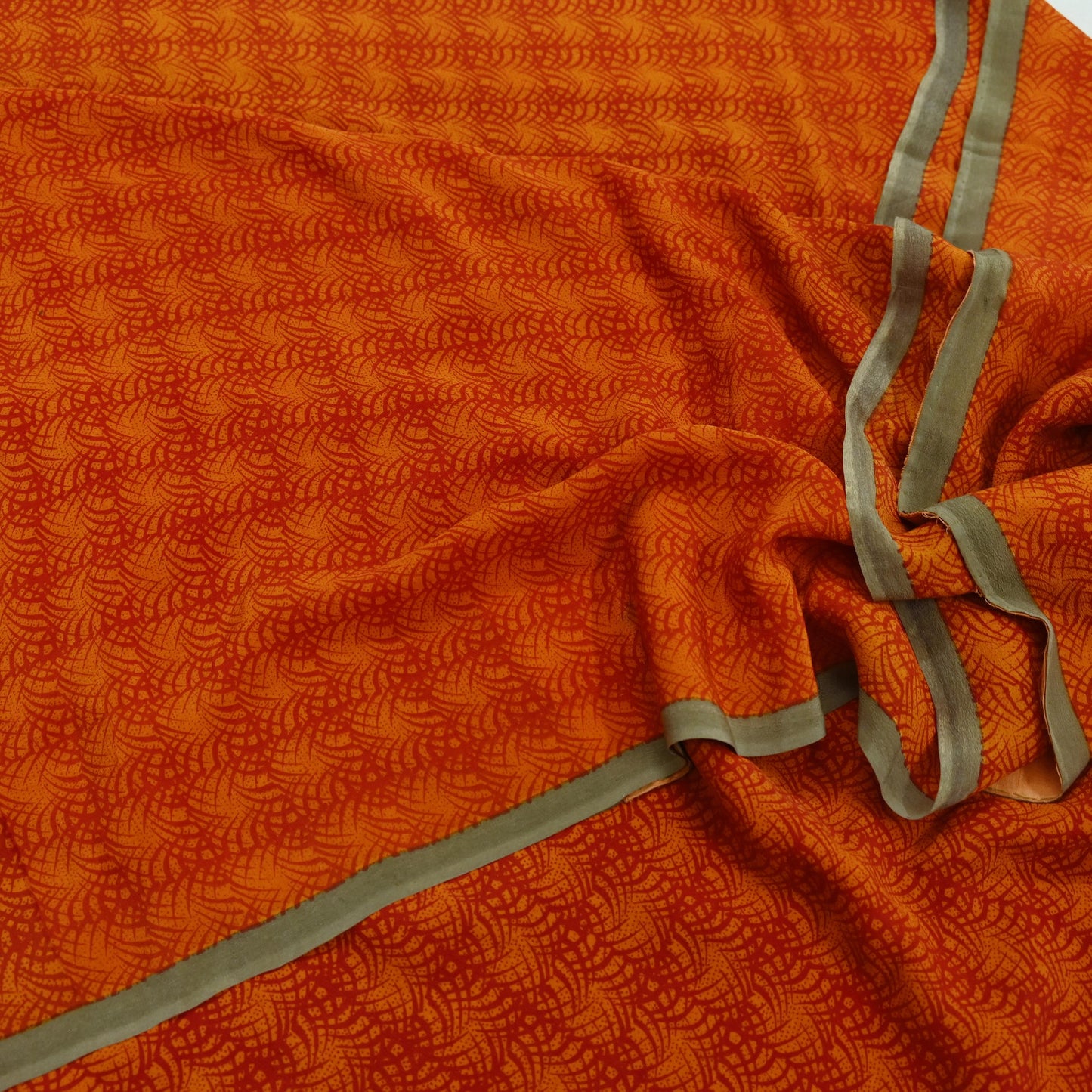 Indian Vintage Sari Orange & Saffron Pure Crepe Silk Printed Sarees 5yd Sewing Floral Soft Craft Fabric Wrap Dress Making Crafting Quilting