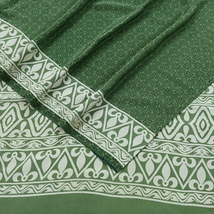 Indian Vintage Sari Green Pure Crepe Silk Printed Saree 5yd Sewing Floral Soft Craft Fabric Wrap Dress making Crafting Quilting