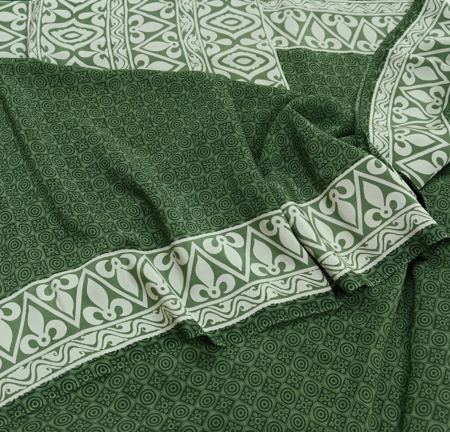 Indian Vintage Sari Green Pure Crepe Silk Printed Saree 5yd Sewing Floral Soft Craft Fabric Wrap Dress making Crafting Quilting