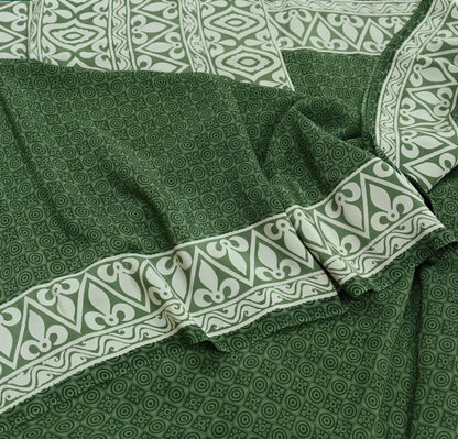 Indian Vintage Sari Green Pure Crepe Silk Printed Saree 5yd Sewing Floral Soft Craft Fabric Wrap Dress making Crafting Quilting