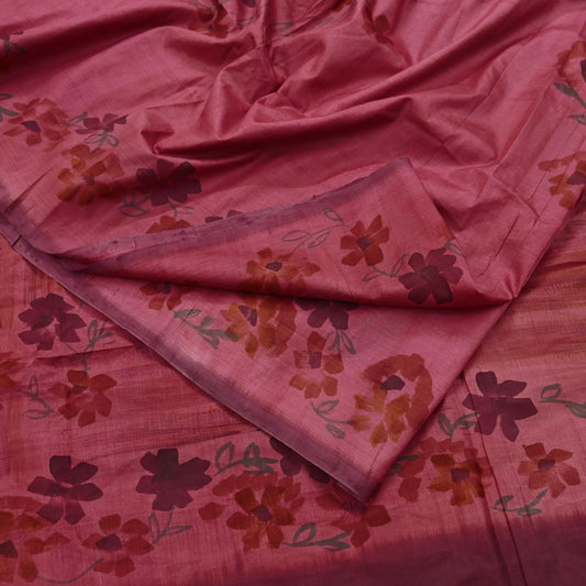 Indian Vintage Sari Pink Pure Silk Printed Sarees 5yd Sewing Craft Fabric Dress Making Soft Wrap Floral Crafting Quilting Dress Designing