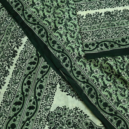 Indian Vintage Ivory & Green Saree Pure Silk Printed Sari 6yd Sewing Craft Fabric Dress Making Soft Crafting Quilting Quilting Upcycle