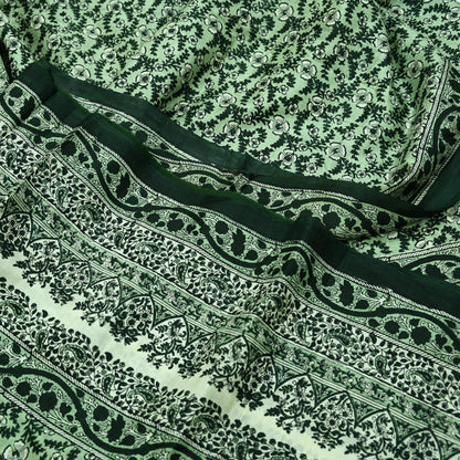 Indian Vintage Ivory & Green Saree Pure Silk Printed Sari 6yd Sewing Craft Fabric Dress Making Soft Crafting Quilting Quilting Upcycle