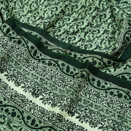 Indian Vintage Ivory & Green Saree Pure Silk Printed Sari 6yd Sewing Craft Fabric Dress Making Soft Crafting Quilting Quilting Upcycle