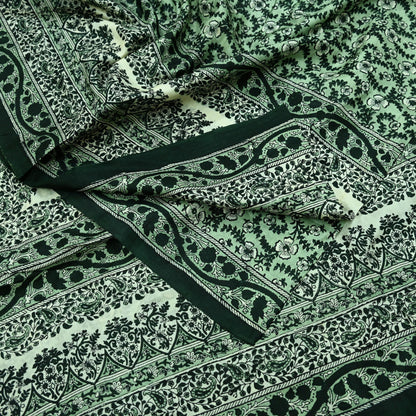 Indian Vintage Ivory & Green Saree Pure Silk Printed Sari 6yd Sewing Craft Fabric Dress Making Soft Crafting Quilting Quilting Upcycle
