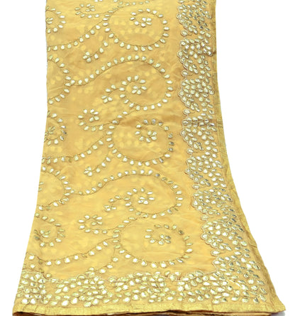 Indian Vintage Heavy Beige Dupatta Pure Georgette Silk Long Stole Hand Embroidered Gota Patti Scarf Zari Veil Wrap