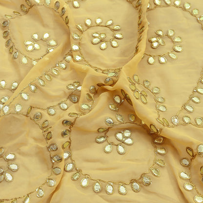 Indian Vintage Heavy Beige Dupatta Pure Georgette Silk Long Stole Hand Embroidered Gota Patti Scarf Zari Veil Wrap