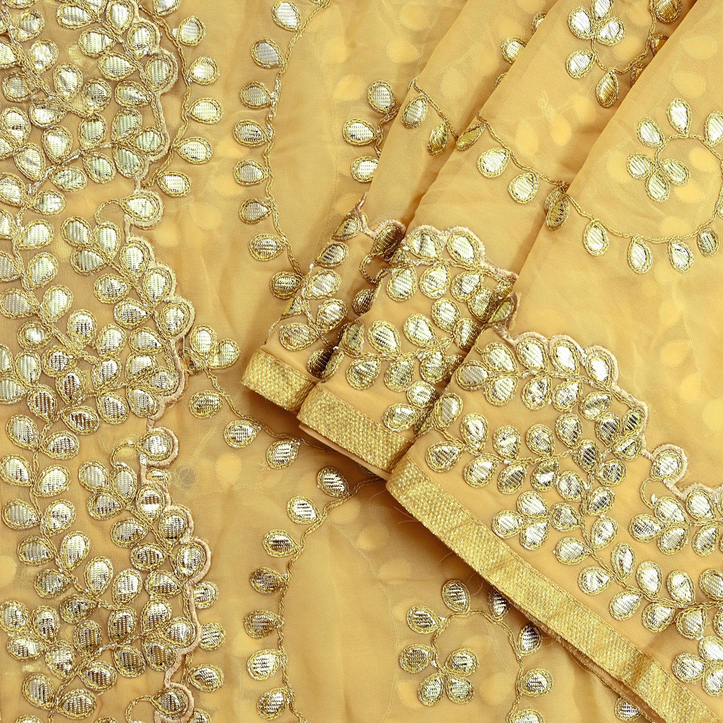 Indian Vintage Heavy Beige Dupatta Pure Georgette Silk Long Stole Hand Embroidered Gota Patti Scarf Zari Veil Wrap