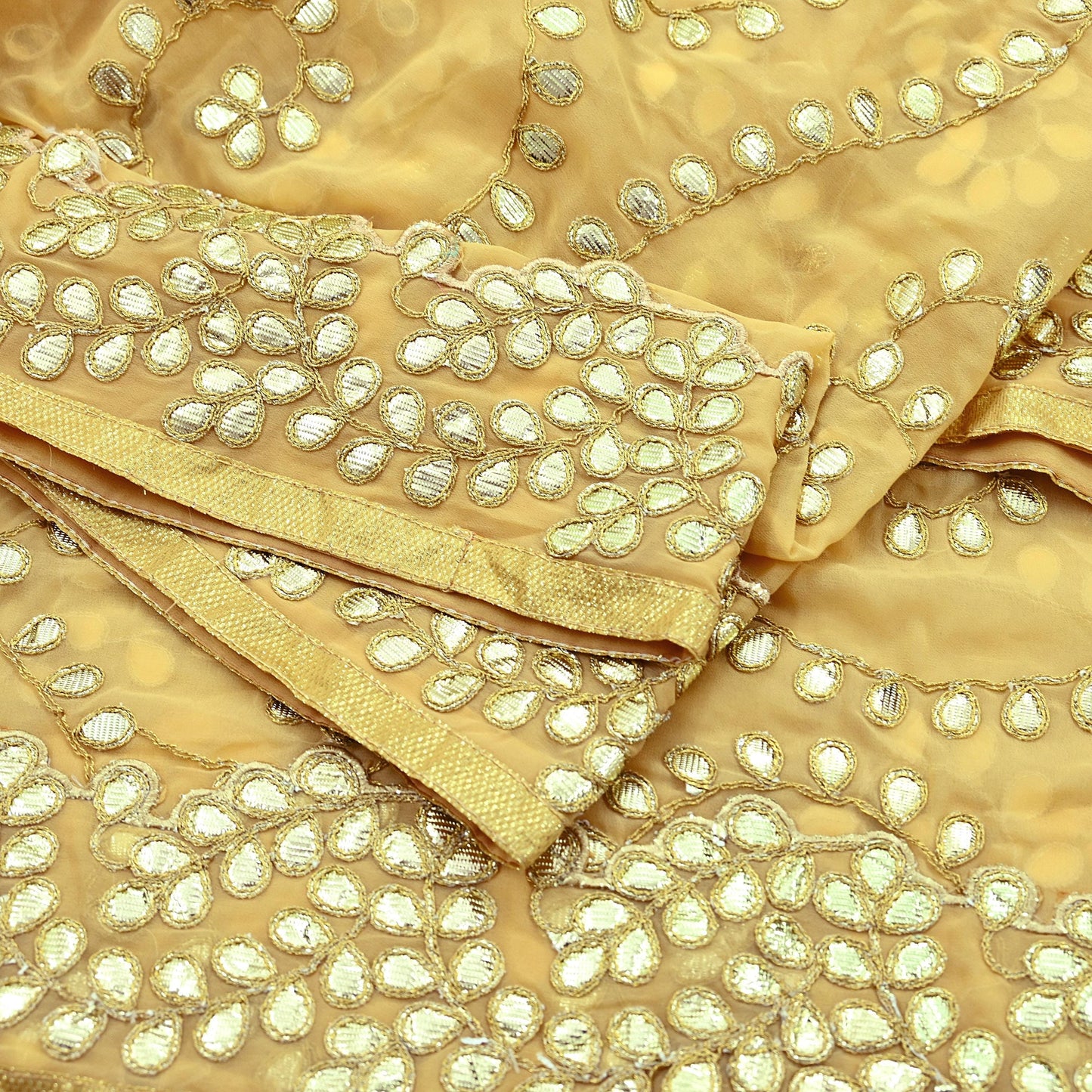 Indian Vintage Heavy Beige Dupatta Pure Georgette Silk Long Stole Hand Embroidered Gota Patti Scarf Zari Veil Wrap