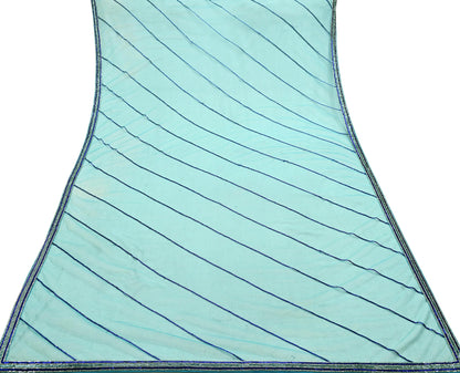 Indian Vintage Heavy Bridal Blue Dupatta Net Mesh Long Stole Hand Embroidered Scarf Golden Zardozi Zari Glass Beaded Stole Wedding veil