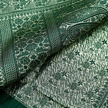 Indian Vintage Sari Bottle Green Heavy Wedding Pure Satin Silk Woven Banarasi Sarees Zari 6Yd Craft Fabric Dress making Crafting Quilting