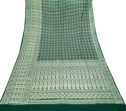 Indian Vintage Sari Bottle Green Heavy Wedding Pure Satin Silk Woven Banarasi Sarees Zari 6Yd Craft Fabric Dress making Crafting Quilting