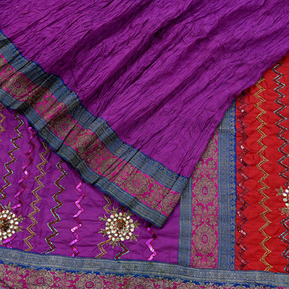 Indian Vintage Heavy Red & Purple Sari Hand Embroidered Sarees Craft Fabric 6Yd Sewing Soft Zardozi/Dabka Wedding/bridal saree