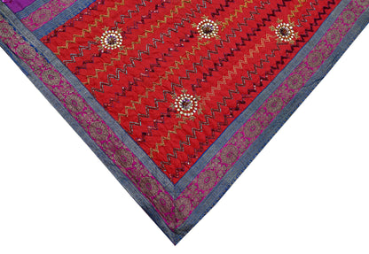 Indian Vintage Heavy Red & Purple Sari Hand Embroidered Sarees Craft Fabric 6Yd Sewing Soft Zardozi/Dabka Wedding/bridal saree