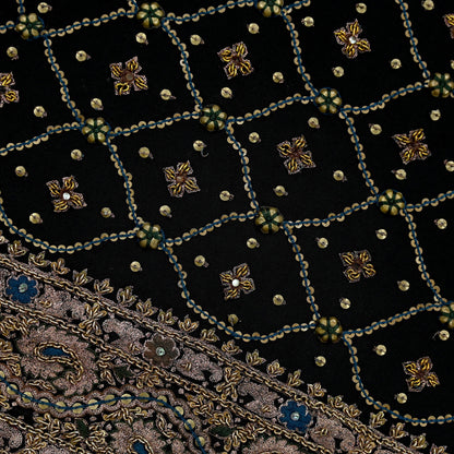 Indian Vintage Black Sarees Pure Georgette Silk Pre-owned Hand Beaded Ritu Kumar Designer Sari 6Yd Soft Ethnic Bollywood Party sarees