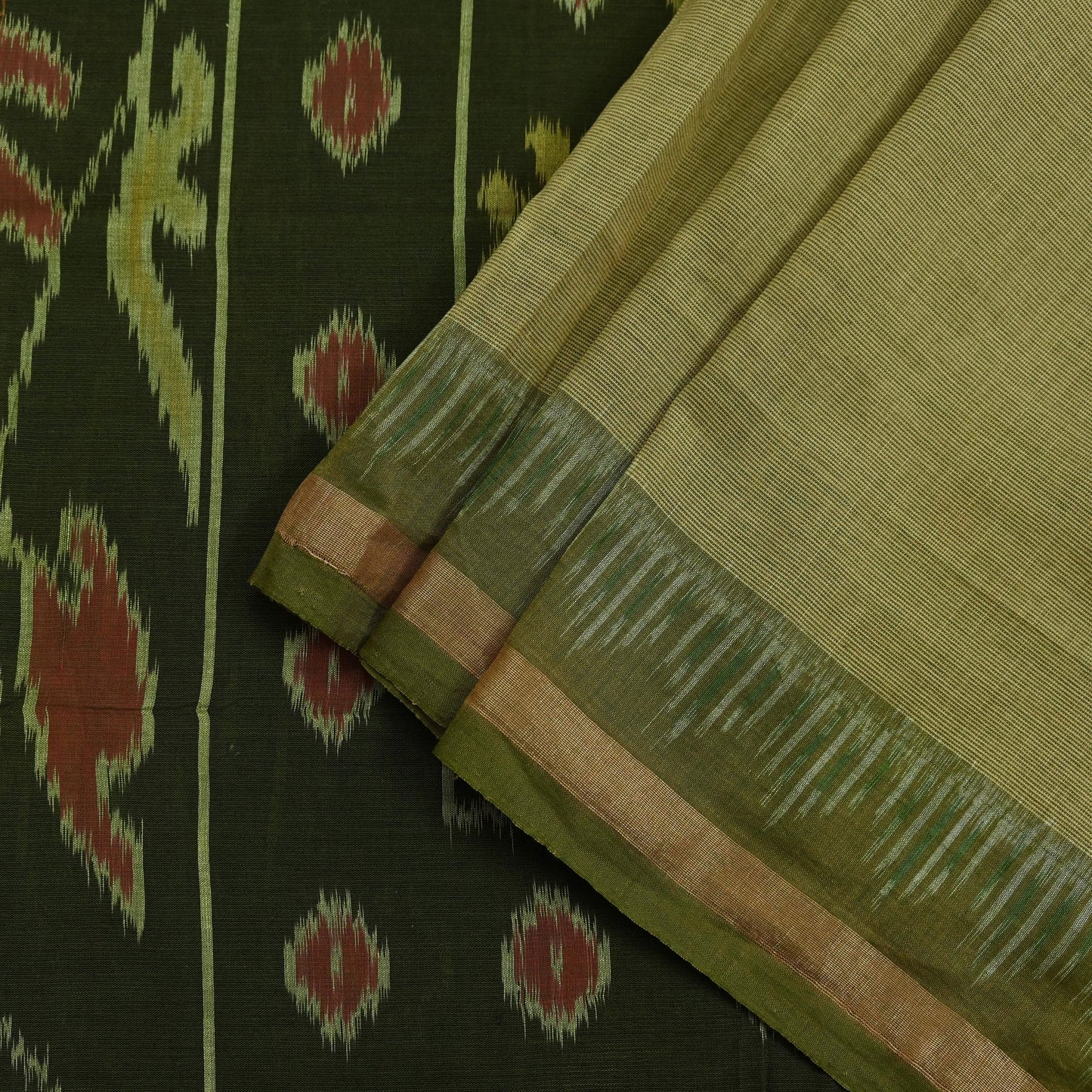 Indian Vintage Dupatta Beige & Green Long Stole Hand woven Sambalpuri Ikat Hijab Pure Cotton Indian Scarves Veil