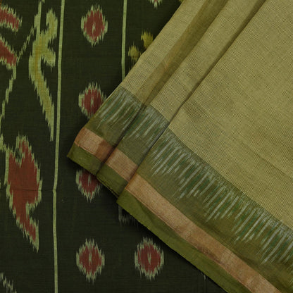 Indian Vintage Dupatta Beige & Green Long Stole Hand woven Sambalpuri Ikat Hijab Pure Cotton Indian Scarves Veil