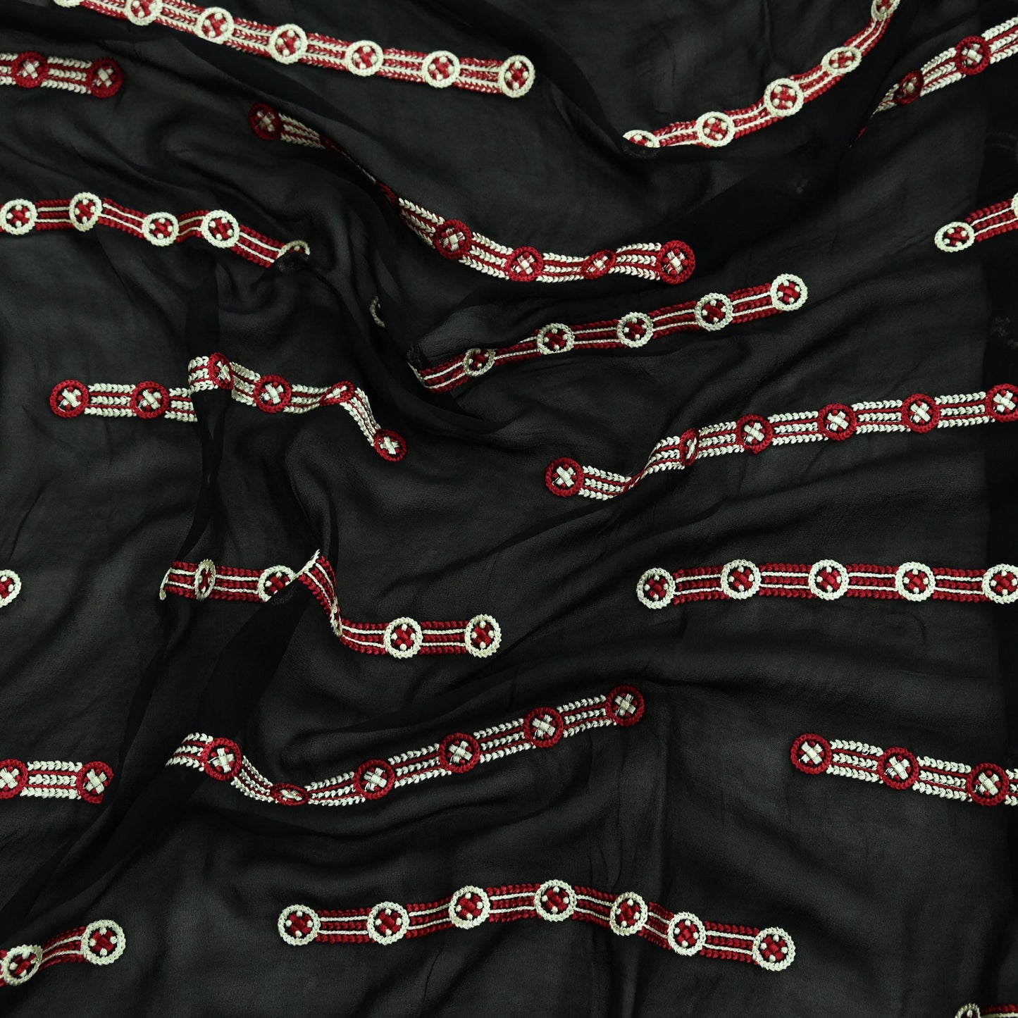 Indian Vintage Dupatta Black Long Stole Blend Georgette Hand Embroidered Phulkari Stole Scarves Party wear