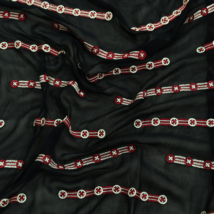 Indian Vintage Dupatta Black Long Stole Blend Georgette Hand Embroidered Phulkari Stole Scarves Party wear